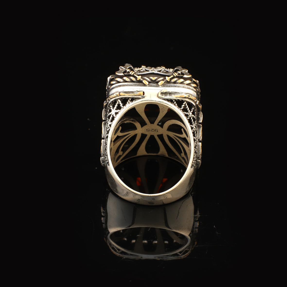 Garnet Axe Signet Ring Large Statement Whiskey Barrel Chunky Silver Ottoman Vintage 925 Sterling Promise Engagement Gemstone Gift for Husband