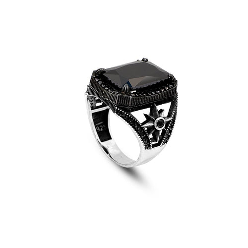 Black Onyx Ring for Men - Pole Star 925 Sterling Silver Jewelry - Men's Sterling Silver Ring with Black Onyx - Birthday Gifts