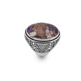 Mens Special Turquoise Ring – Chunky Silver Ottoman-Style Gemstone Ring with Micro Sapphire – Handmade Sterling Silver Engagement Ring – Custom Engraving — image 1