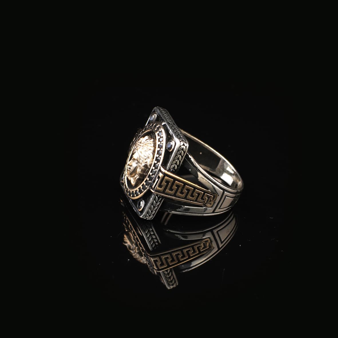 Handmade Medusa Ring for Men – Gothic Signet Ring with Micro Onyx Stone – 925 Sterling Silver Vintage Engagement Ring – Gemstone Mens Silver Ring with Custom Engraving