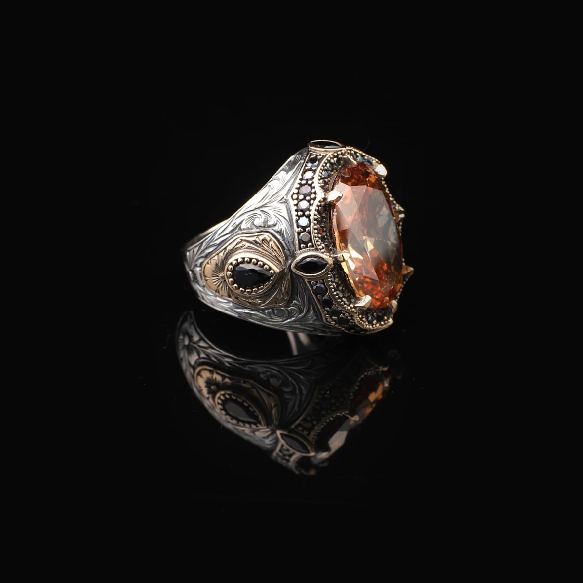 Vintage Zultanite Ring with Micro Onyx Stone – Ottoman Gemstone Sterling Silver Ring for Men – Handmade Engagement Ring – Custom Engraving – Gift with Silver Polishing Cloth
