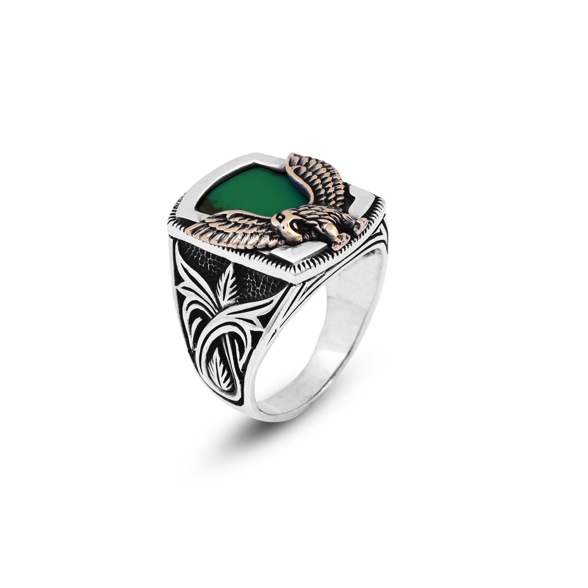 Handmade Jade Gemstone Eagle Ring for Men Vintage 925 Sterling Silver