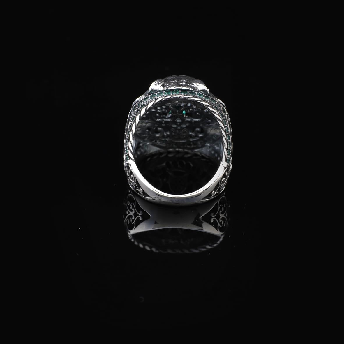 Handmade 3D Tiger Ring in 925 Sterling Silver with Jade Gemstone - Men's Animal Jewelry