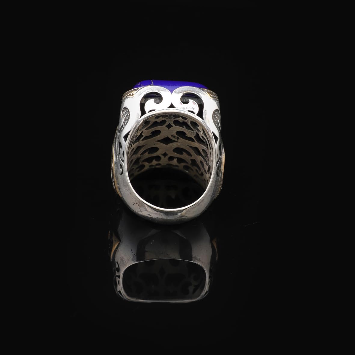 Lapis Lazuli Ring for Men - Handmade Ottoman Style Gemstone Ring with 925 Sterling Silver and Silver Polishing Cloth Gift