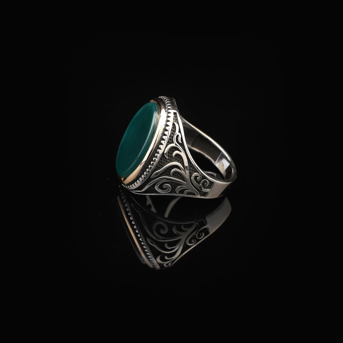 Vintage Jade Gemstone Signet Ring for Men - Handmade Sterling Silver Engagement Ring with Custom Engraving - Gift Silver Polishing Cloth