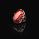 Handmade Carnelian Ring with Oval Stone - Large Gemstone Ring for Men Vintage Ottoman Style - 925 Sterling Silver Rings — image 5
