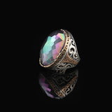 Mystical Topaz Oval Gemstone Ring - Large Handmade 925 Sterling Silver Ottoman Style Vintage Men's Ring with Silver Polishing Cloth Gift — image 5