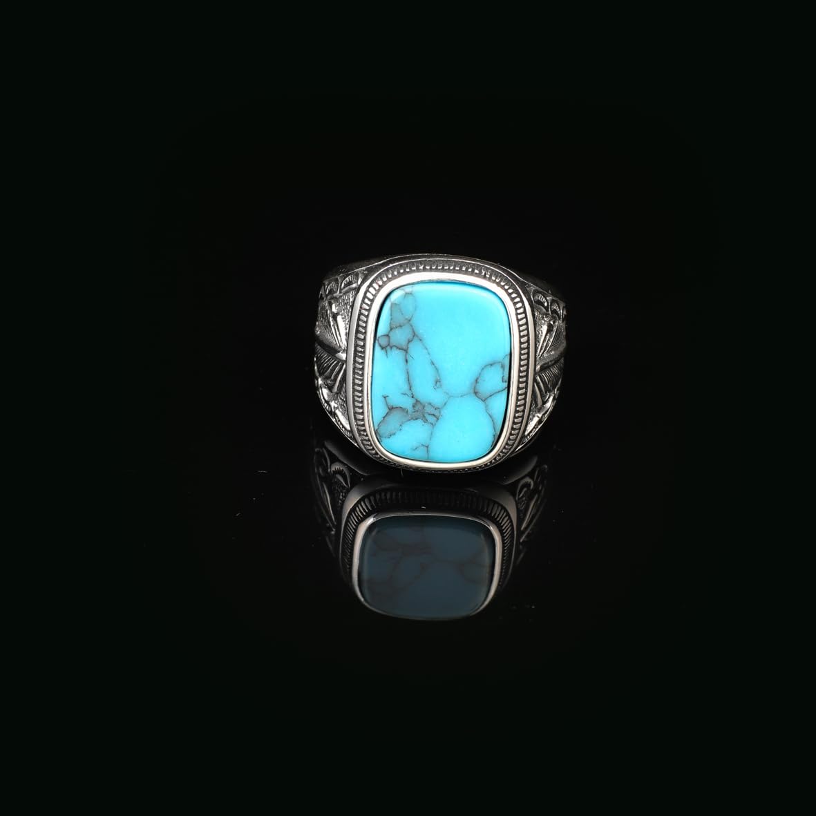 Handmade Turquoise Gemstone Engagement Ring for Men Vintage 925 Sterling Silver