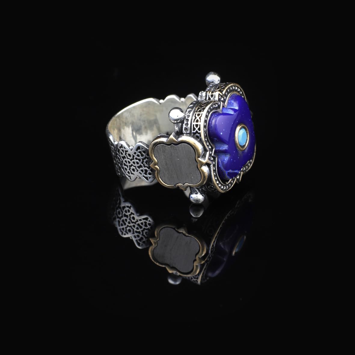Handmade Vintage Lapis Lazuli and Micro Men's Turquoise Gemstone 925 Sterling Silver Rings for Men - Birthday Gifts