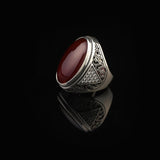 Carnelian Ring Sterling Silver for Men – Large Chunky Ottoman Gemstone Ring with Micro Sapphire – Handmade Vintage Engagement Ring with Custom Engraving — image 4