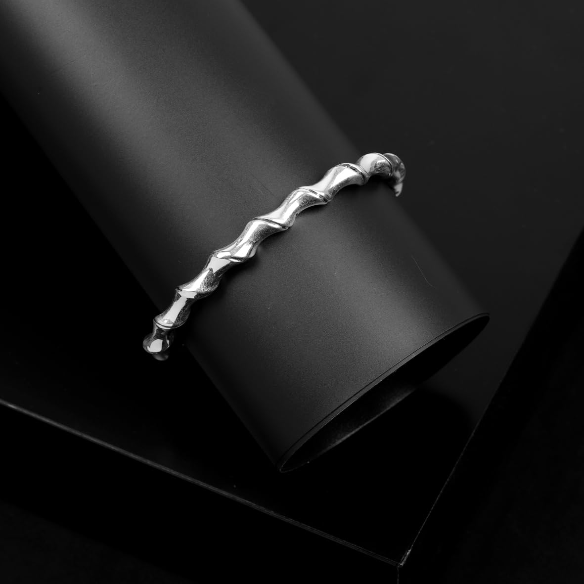 Polished Adjustable Thorn Cuff Bracelet for Men – Handmade Vintage Silver Cuff Bracelet in Sterling Silver