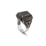 Square Ottoman Ring with Black Onyx - Stylish Square Ottoman Ring Featuring Black Onyx - Handcrafted 925 Sterling Silver Men's Ring - Birthday Gifts — image 1