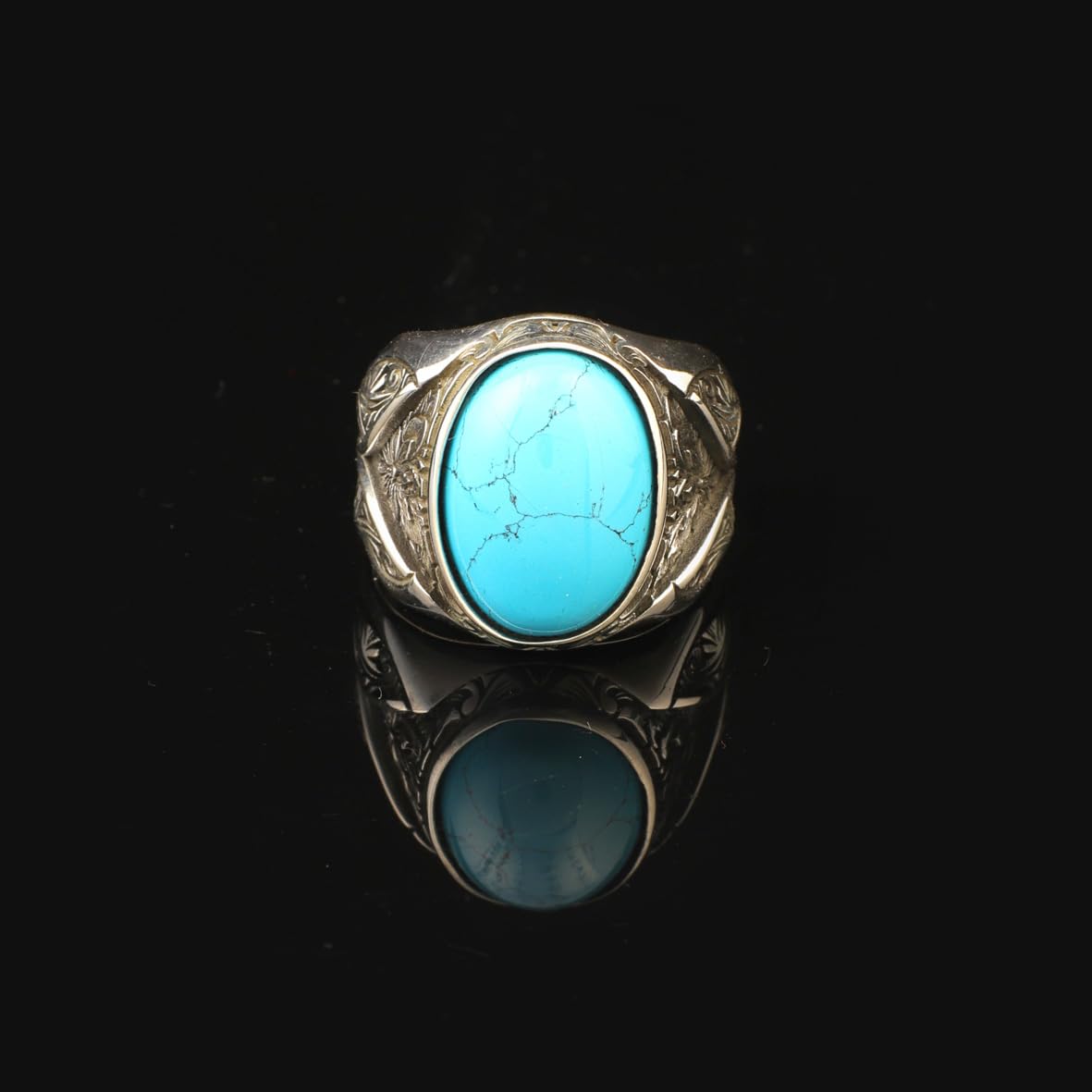 Mens Turquoise Ring Gemstone Ring Ottoman Statement Ring Vintage Ring Pinky Ring Sterling Silver Ring Gift for Him Handmade