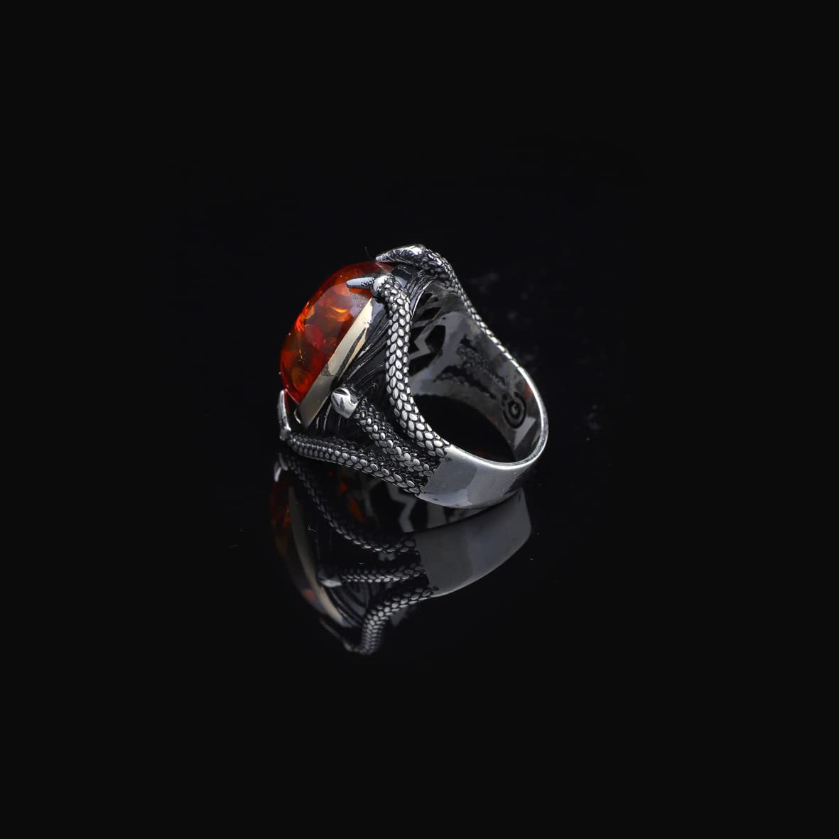 925K Sterling Silver Amber Stone Ring