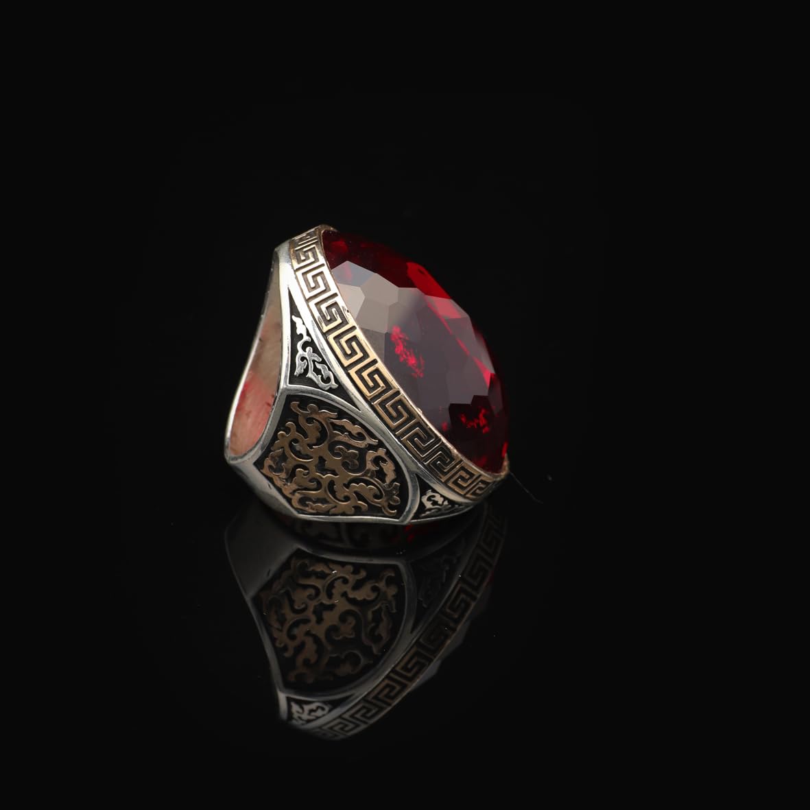 Vintage 925 Sterling Silver Garnet Ring for Men