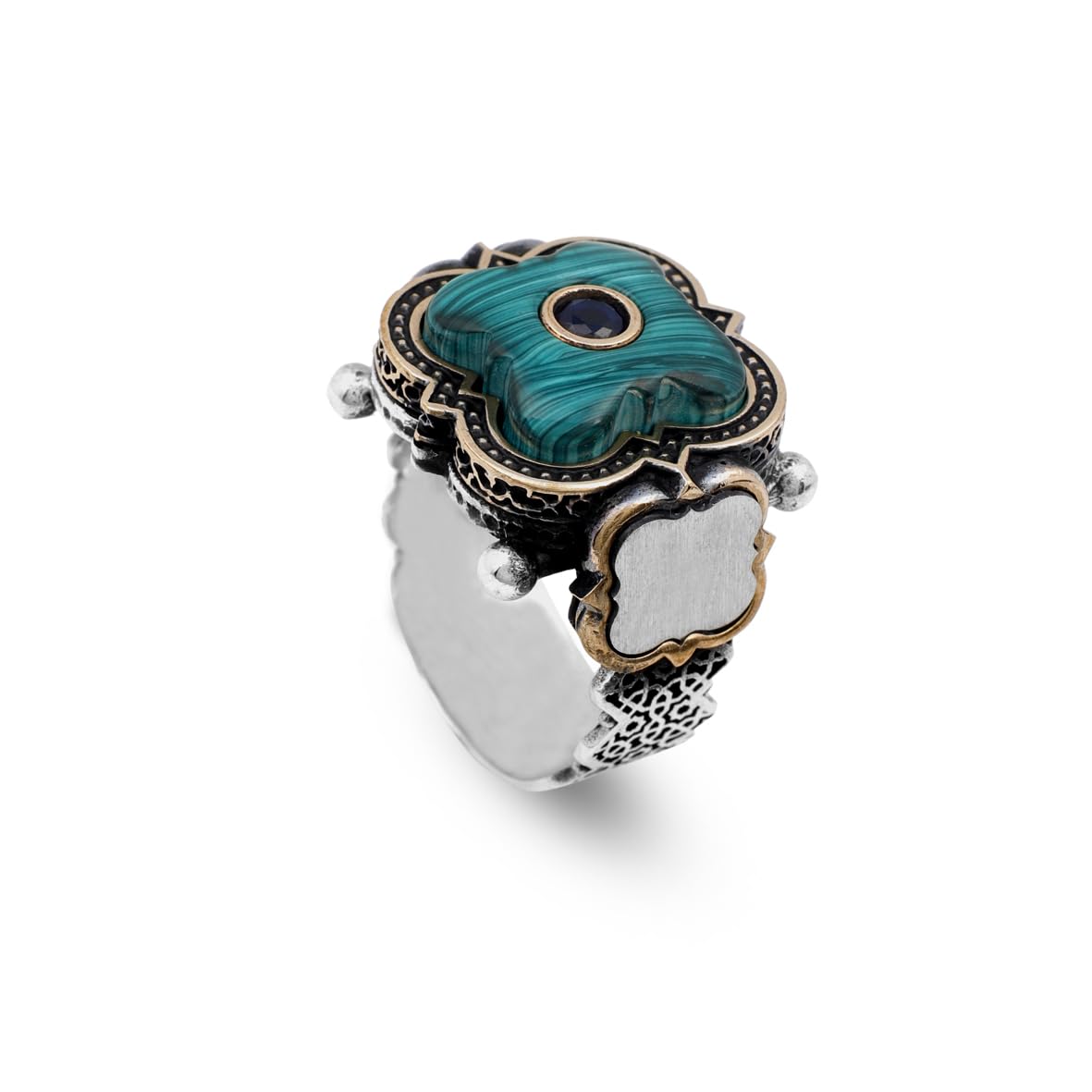 Handmade Vintage Malachite and Micro Onyx Gemstone 925 Sterling Silver Ring for Men - 925 sterling silver rings for men - Birthday Gifts