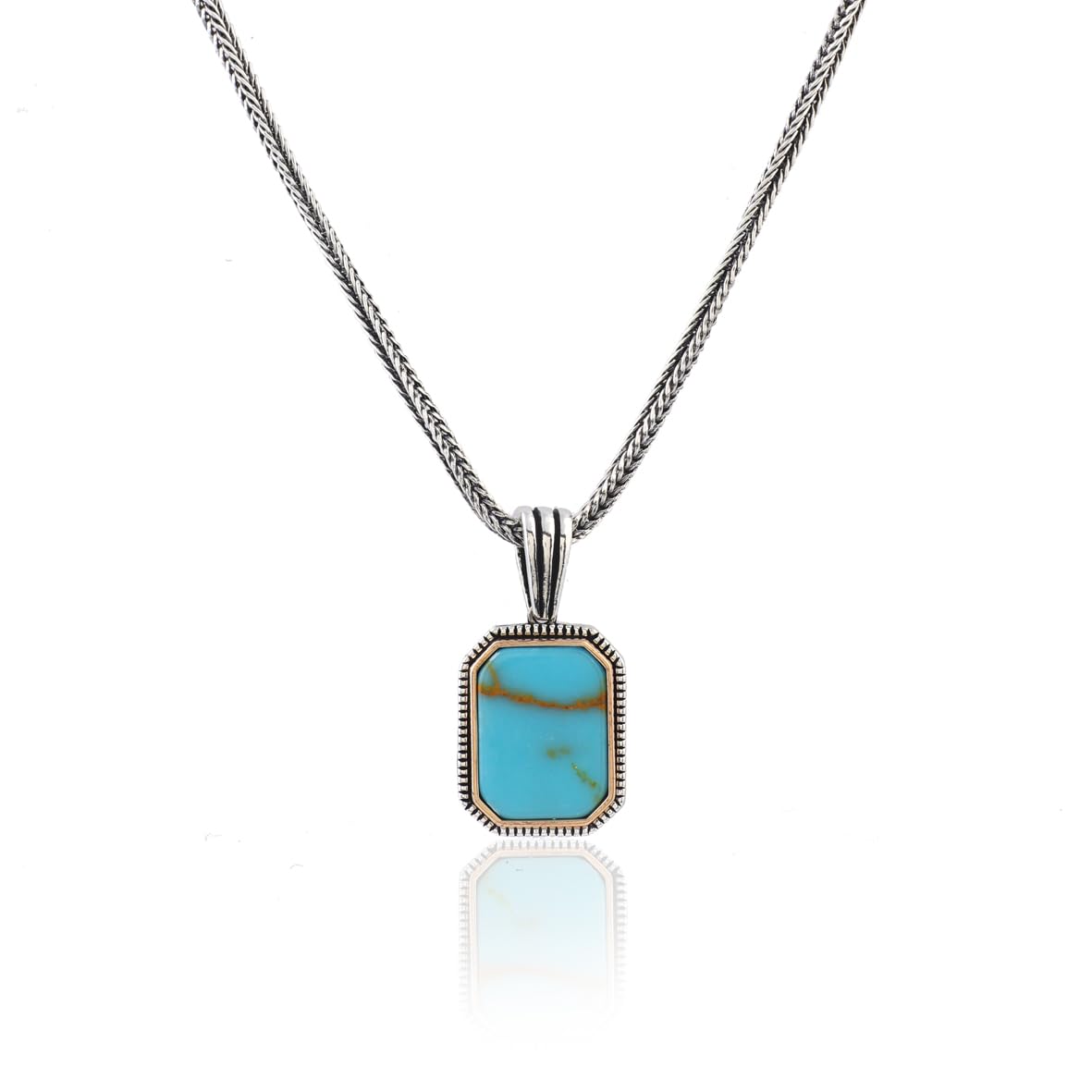 Turquoise Necklace for Men - Sterling Silver Gemstone Pendant Chain