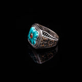 Vintage Handmade Malachite Ring with Ruby Stone — image 4