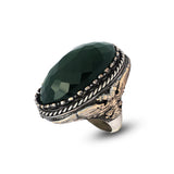 Vintage Emerald Eagle Ring for Men - Large Oval Stone 925 Sterling Silver Turkish Handmade Polished Engagement Ring with Silver Polishing Cloth Gift — image 1
