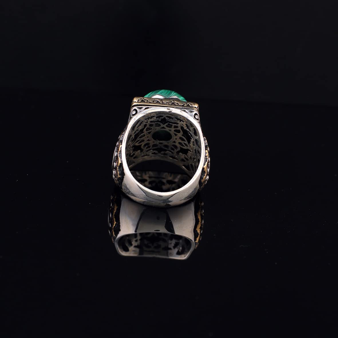 925 K Sterling Silver Malachite Ring Men
