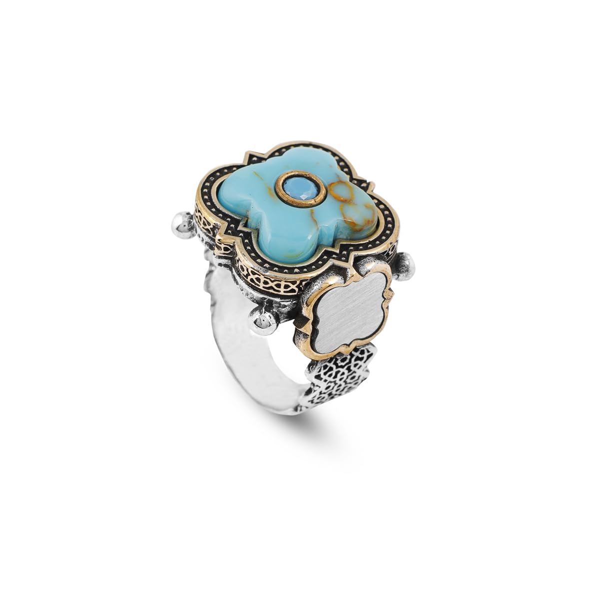 Genuine White Turquoise & Micro Stone Men's Ring