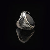Mens Black Onyx Ring – Chunky Sterling Silver Ring with Micro Sapphire — image 3