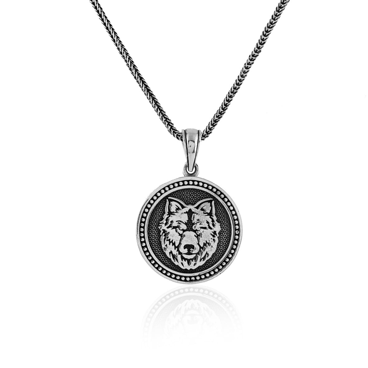 Sterling Silver Wolf Necklace - Gothic Biker Animal Pendant for Men with Silver Chain & Cleaning Cloth Gift - Men’s Wolf Pendant Necklace