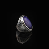 Lapis Lazuli Ring – Large Chunky Sterling Silver Ottoman Gemstone Ring with Micro Sapphire – Handmade Vintage Men’s Engagement Ring with Custom Engraving — image 3