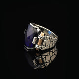 Handmade Sterling Silver Sapphire Ring for Men - Ottoman-Style Vintage Gemstone Pinky Ring with Custom Engraving — image 5