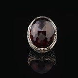 Vintage-Inspired Garnet Ring - Chunky Sterling Silver Ring for Men - Handmade Ottoman Gemstone Engagement Ring - Custom Engraving Included with Gift Silver Polishing Cloth — image 3