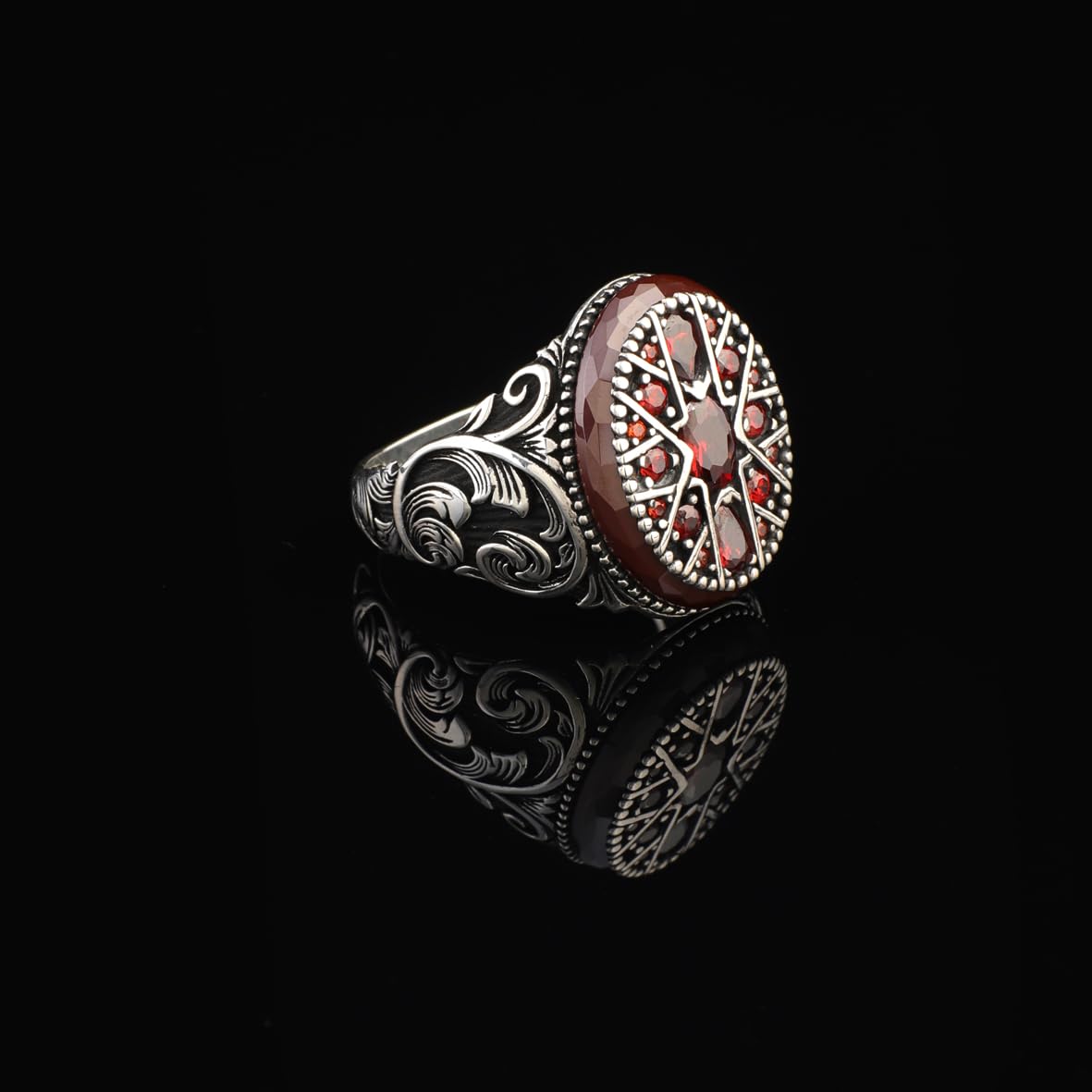 Vintage Carnelian Gemstone Ring - Ottoman Style Sterling Silver Pinky Ring for Men