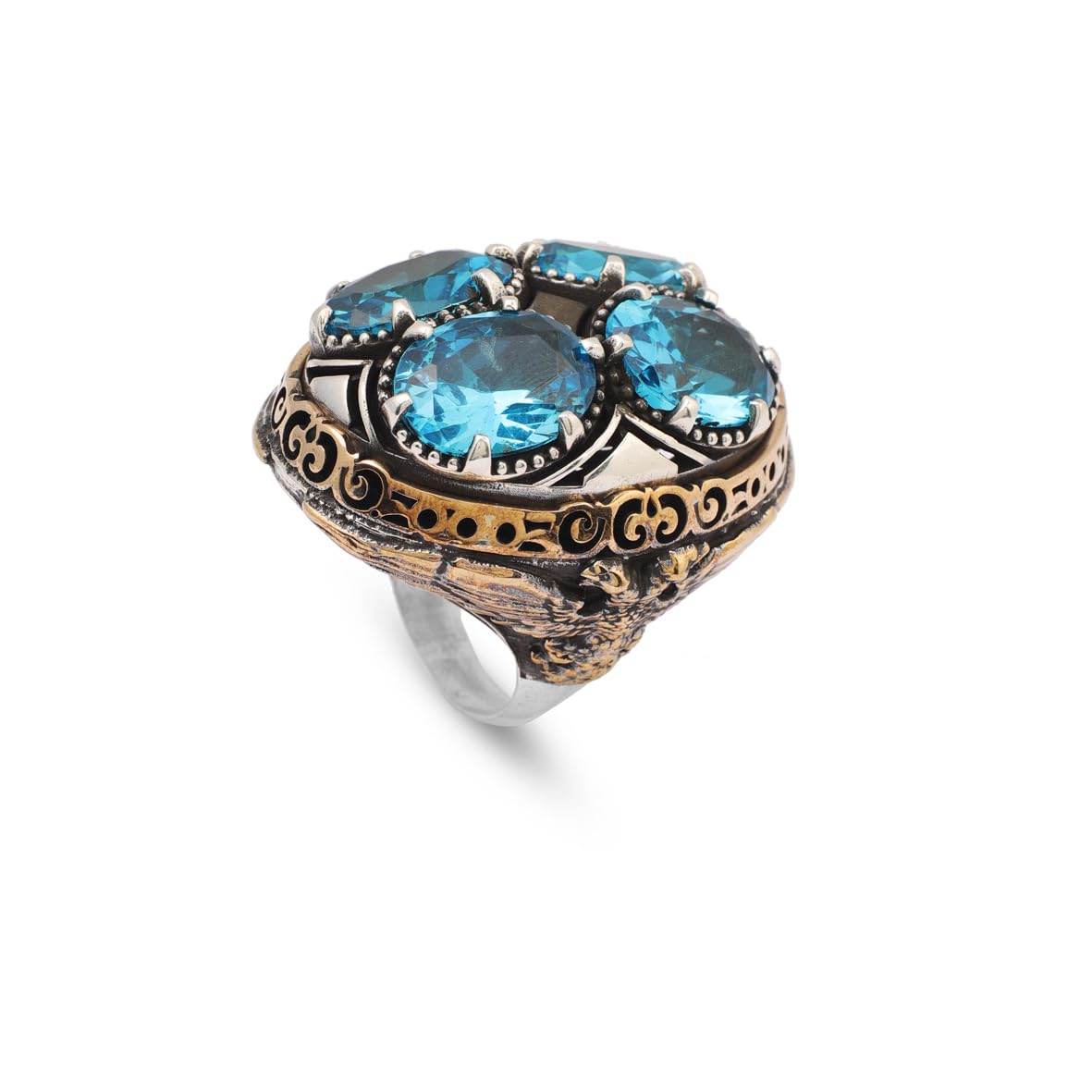 Handmade Aquamarine Dragon Ring Ottoman Style – Large Statement Vintage Gemstone Ring