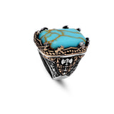 Vintage Large Turquoise Ax Ring for Men - 925 Sterling Silver Turkish Handmade Polished Engagement Ring with Silver Polishing Cloth Gift — image 1