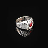 Handmade Garnet Gemstone Round Stone Watch Band Model Ring for Men Vintage 925 Sterling Silver — image 4