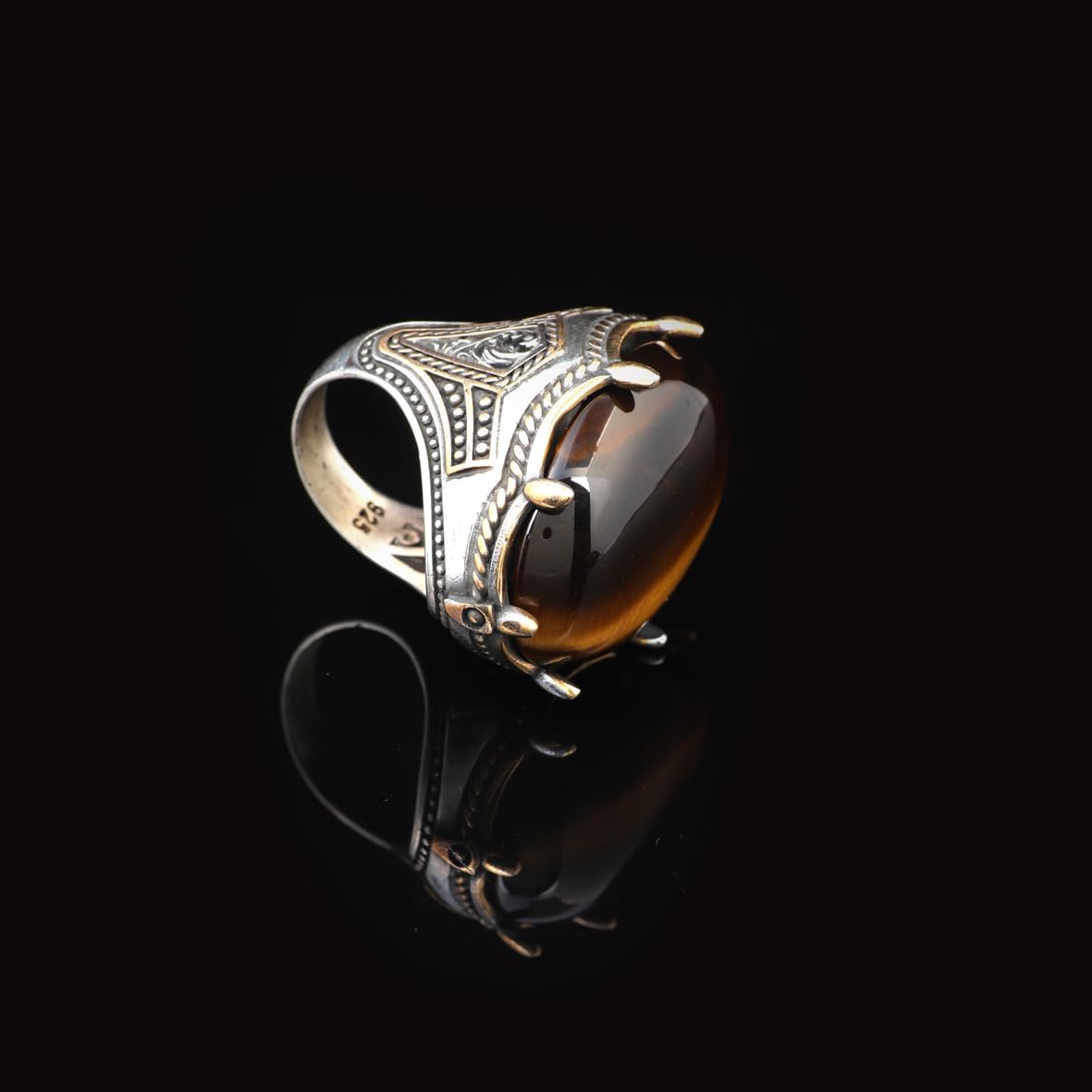 Vintage Style Tiger Eye Ring with Oval Gemstone - Handmade Ottoman Ring