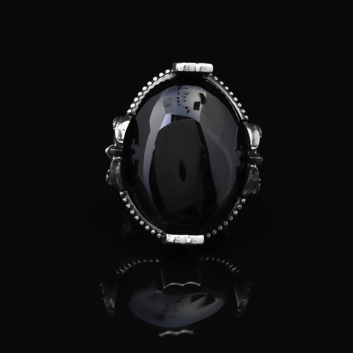 Handmade Large Black Onyx Ax Ring - 925 Sterling Silver Men's Gemstone Jewelry with Silver Polishing Cloth Gift