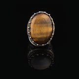 Men's Tiger Eye Engagement Ring with Micro Sapphire - Chunky Sterling Silver Handmade Ring in Vintage Ottoman Style with Custom Engraving & Gift Silver Polishing Cloth — image 3
