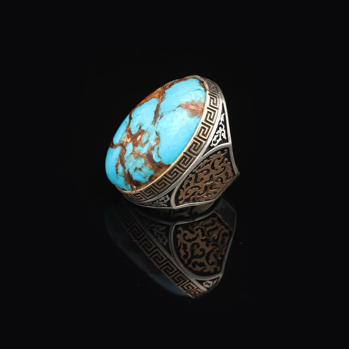Special Turquoise Stone Ring – Large Oval Stone in Polished 925 Sterling Silver