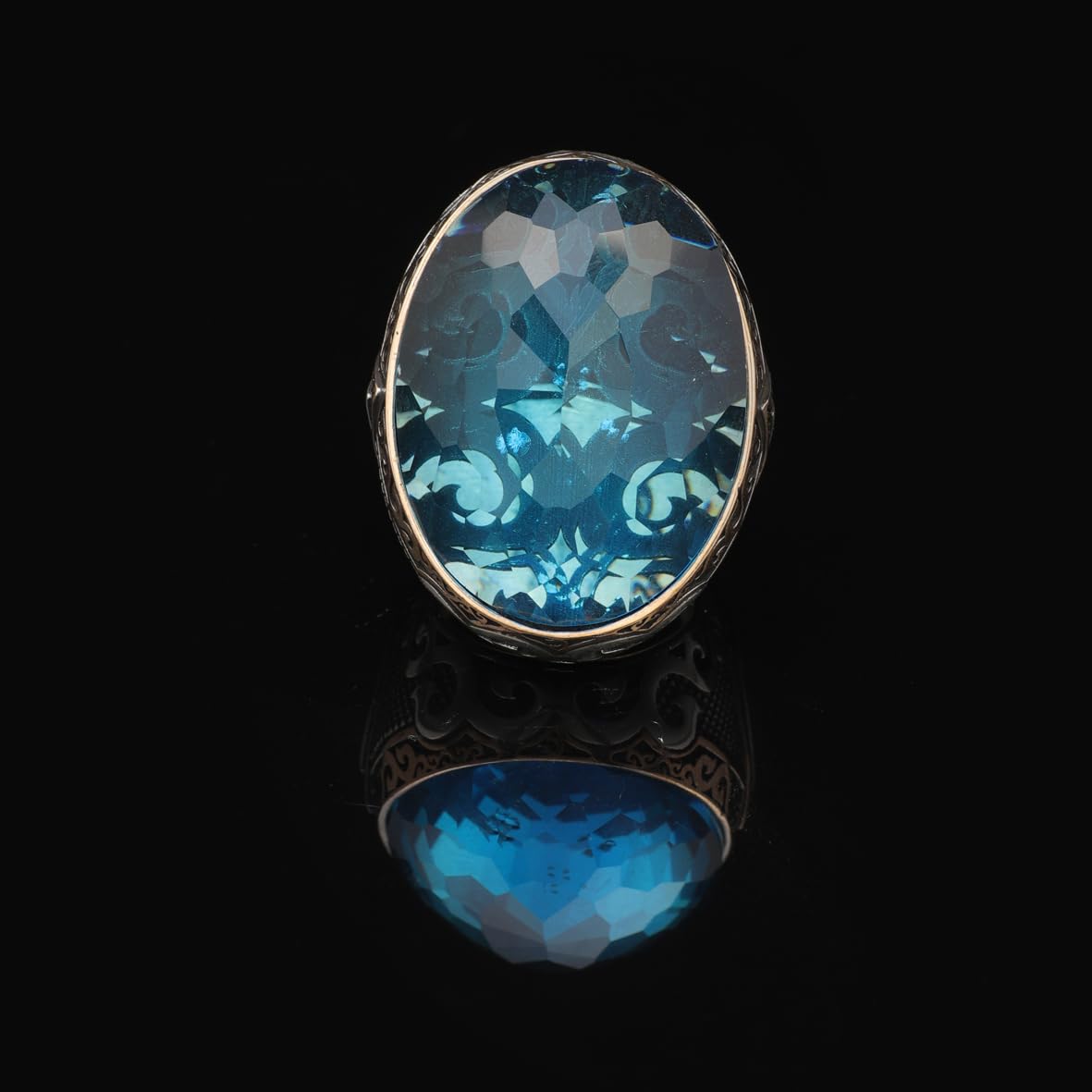 Aquamarine Large Oval Stone Ring for Men