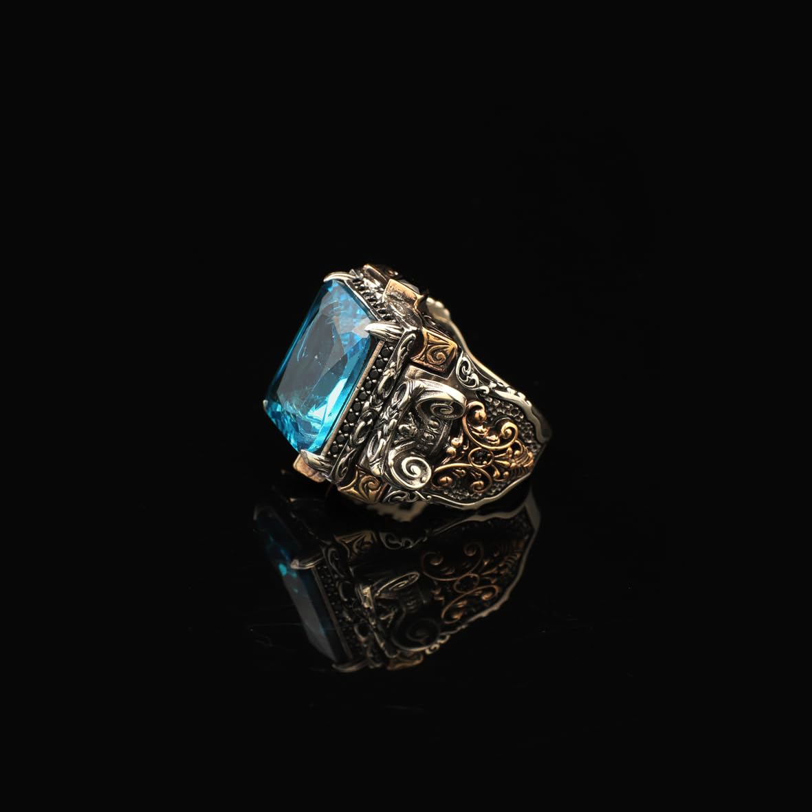 Aquamarine Ring Sterling Silver Chunky Silver Ring
