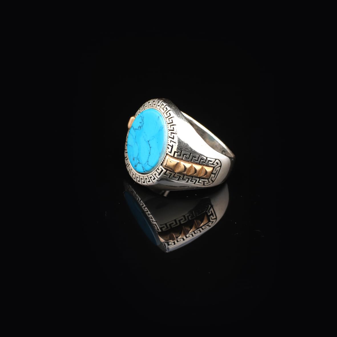 Handmade Turquoise Gemstone Round Stone Engagement Ring for Men Vintage 925 Sterling Silver