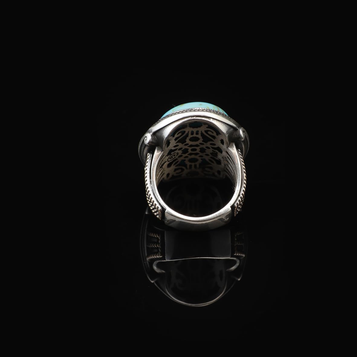 Vintage Turquoise Oval Stone Ring for Men - Large 925 Sterling Silver Turkish Handmade Polished Engagement Ring with Silver Polishing Cloth Gift