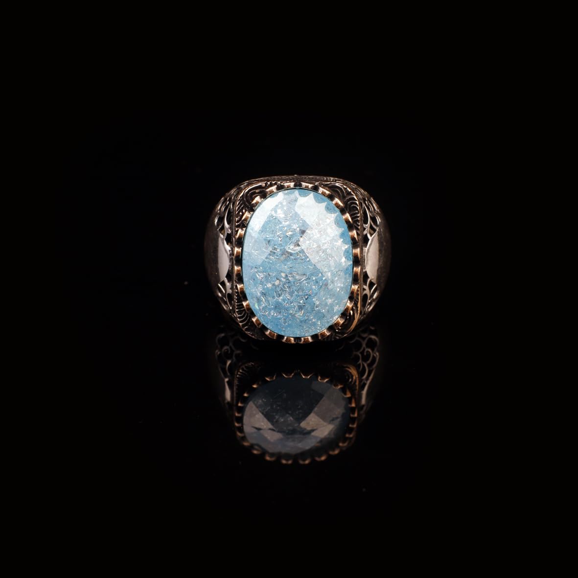 Vintage Handmade 925 Sterling Silver Men's Aquamarine Ring - 925 Sterling Silver Rings for Men - Handcrafted Ring for Men