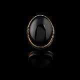 Vintage Black Onyx Chunky Sterling Silver Ring – Herringbone Design Ottoman-Style Men's Engagement Ring — image 3