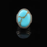 Large Turquoise Ring for Men – Chunky Sterling Silver Gemstone Ring with Micro Sapphire Stone — image 2