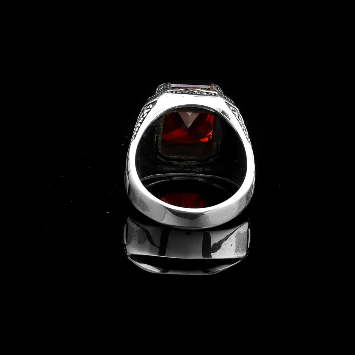 Vintage Garnet Gemstone Watch Band Ring – Ottoman Style Handmade Sterling Silver Ring for Men