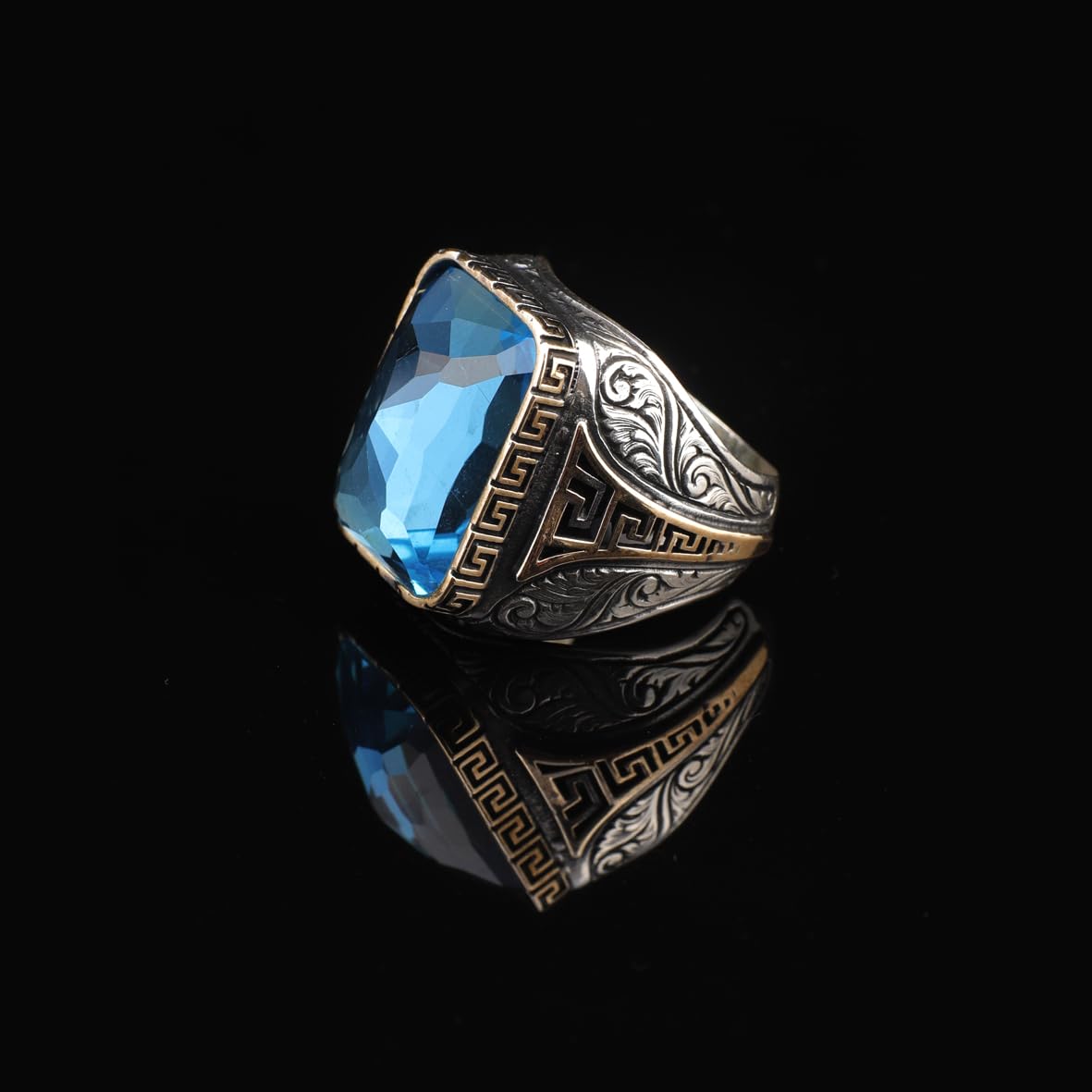 Vintage Handmade 925 Sterling Silver Men's Aquamarine Ring - 925 Sterling Silver Rings for Men - Handcrafted Ring for Men
