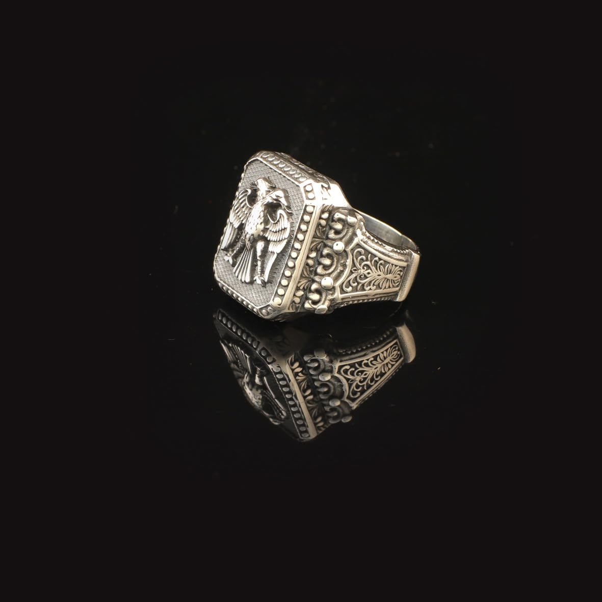 King Crown Eagle Ring Gothic Animal Signet Vintage Sterling Silver Engagement Pinky Statement Ring Gift for Him