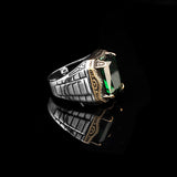 Handmade Emerald Gemstone Watch Band Ring – 925 Sterling Silver Vintage Men's Engagement Ring – Custom Engraved Rings for Men + Silver Polishing Cloth Gift — image 4