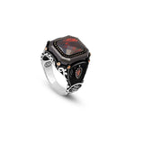 Vintage Garnet Ring for Men – Handmade 925 Sterling Silver Turkish Engagement Ring with Polished Finish – Men's Gemstone Ring with Silver Polishing Cloth Gift — image 1